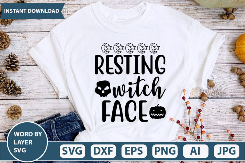 resting witch face SVG Vector for t-shirt
