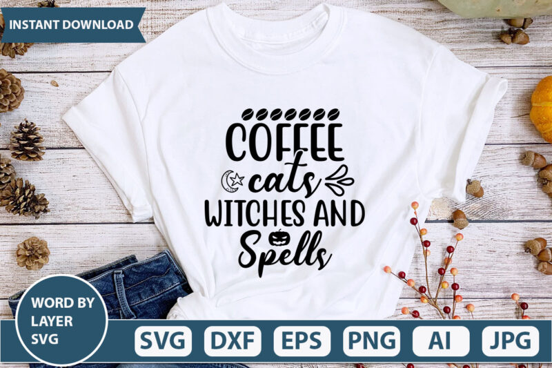 coffee cats witches and spells SVG Vector for t-shirt