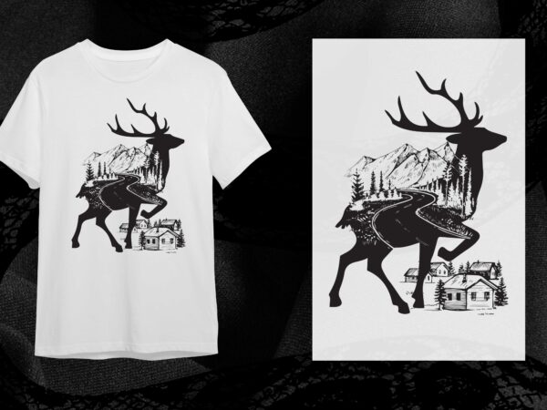 Mountain deer silhouette design diy crafts svg files for cricut, silhouette sublimation files