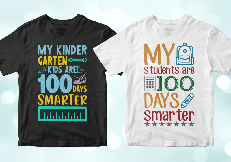 t-shirt vector 100 Days of School 50 Editable Vector T-shirt Designs Bundle in Ai Svg Png Printable Files, Back to school 100 Days of school party designs svg files