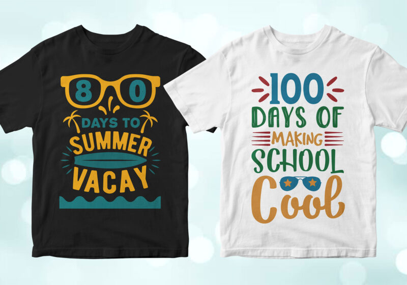 t-shirt vector 100 Days of School 50 Editable Vector T-shirt Designs Bundle in Ai Svg Png Printable Files, Back to school 100 Days of school party designs svg files