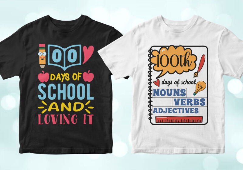 100 Days of School 50 Editable Vector T-shirt Designs Bundle in Ai Svg Png Printable Files, Back to school 100 Days of school party designs svg files