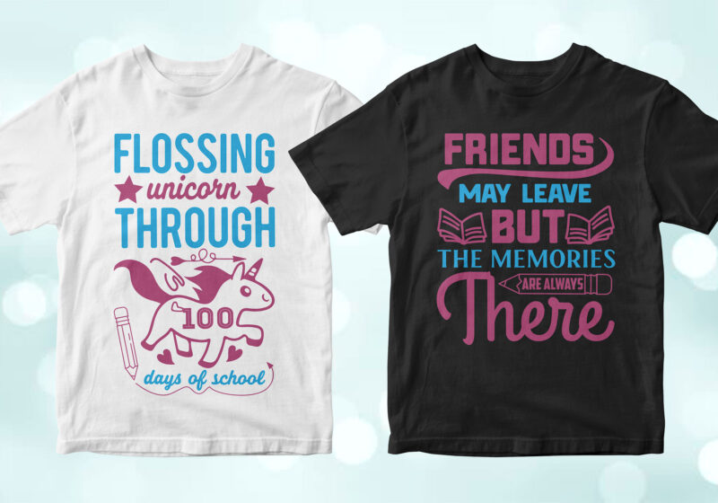 t-shirt vector 100 Days of School 50 Editable Vector T-shirt Designs Bundle in Ai Svg Png Printable Files, Back to school 100 Days of school party designs svg files