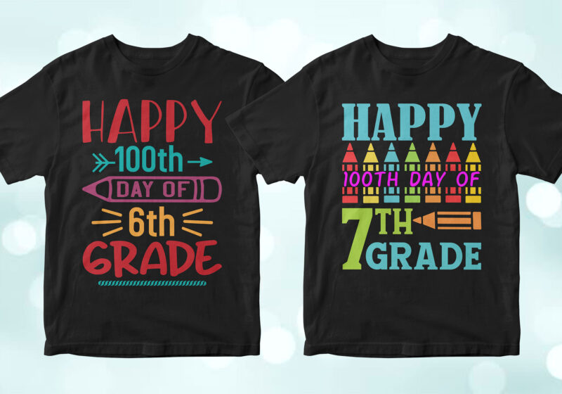 t-shirt vector 100 Days of School 50 Editable Vector T-shirt Designs Bundle in Ai Svg Png Printable Files, Back to school 100 Days of school party designs svg files