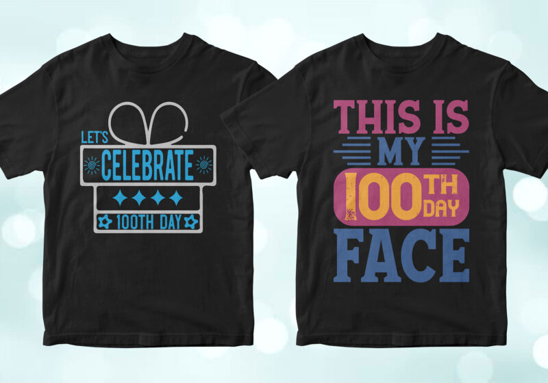 t-shirt vector 100 Days of School 50 Editable Vector T-shirt Designs Bundle in Ai Svg Png Printable Files, Back to school 100 Days of school party designs svg files
