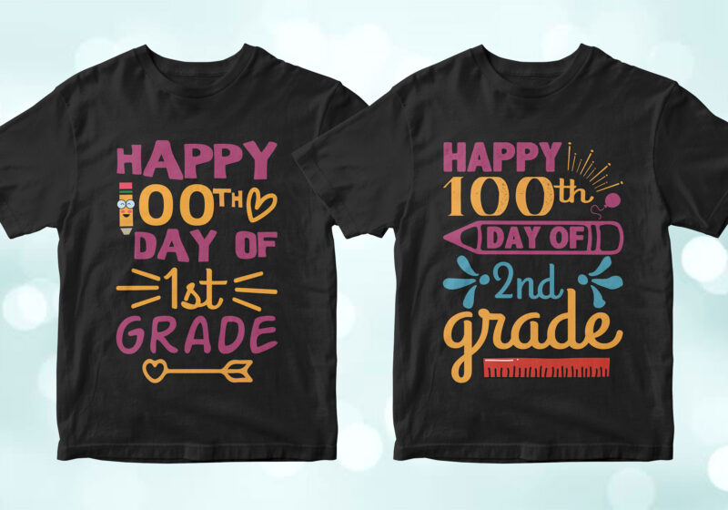t-shirt vector 100 Days of School 50 Editable Vector T-shirt Designs Bundle in Ai Svg Png Printable Files, Back to school 100 Days of school party designs svg files