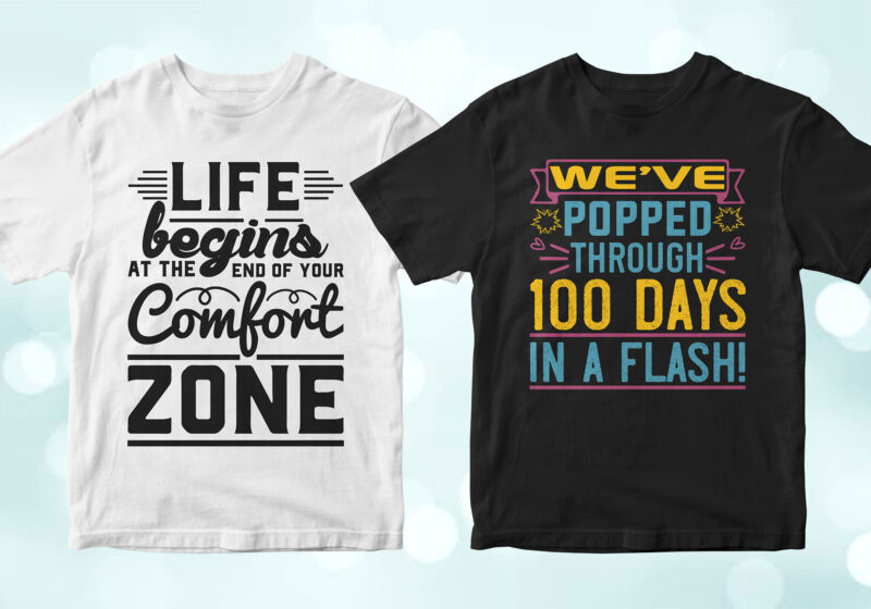 t-shirt vector 100 Days of School 50 Editable Vector T-shirt Designs Bundle in Ai Svg Png Printable Files, Back to school 100 Days of school party designs svg files