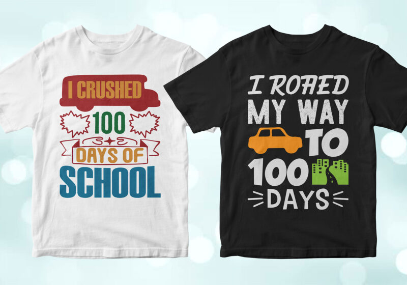 t-shirt vector 100 Days of School 50 Editable Vector T-shirt Designs Bundle in Ai Svg Png Printable Files, Back to school 100 Days of school party designs svg files