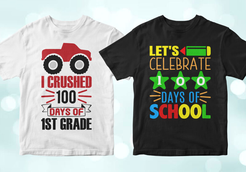 t-shirt vector 100 Days of School 50 Editable Vector T-shirt Designs Bundle in Ai Svg Png Printable Files, Back to school 100 Days of school party designs svg files