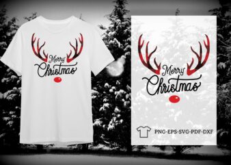 Merry Christmas Deer Horn Buffalo Plaid Decor Idea Diy Crafts Svg Files For Cricut, Silhouette Sublimation Files t shirt designs for sale