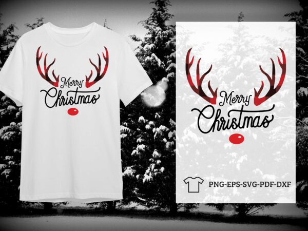 Merry christmas deer horn buffalo plaid decor idea diy crafts svg files for cricut, silhouette sublimation files t shirt designs for sale