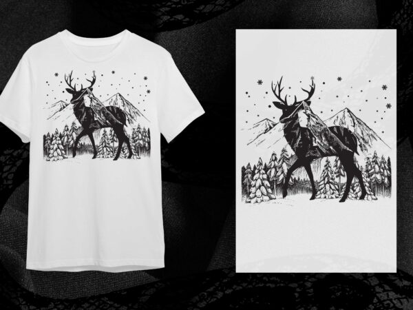 Christmas night gift, forest deer silhouette svg diy crafts svg files for cricut, silhouette sublimation files t shirt vector file