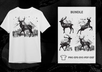 Christmas Night Gift, Forest Deer Silhouette Svg Diy Crafts Svg Files For Cricut, Silhouette Sublimation Files t shirt vector file