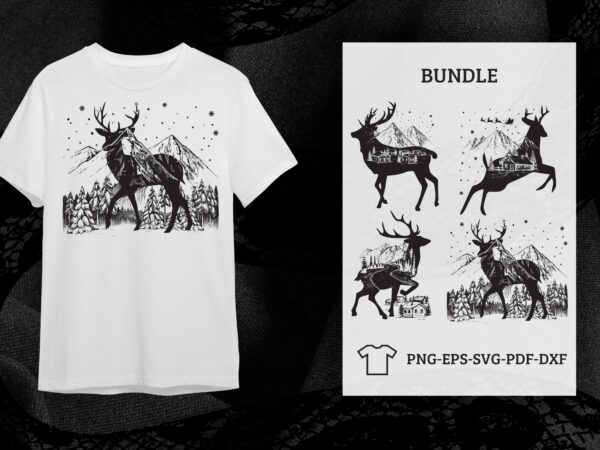 Christmas night gift, forest deer silhouette svg diy crafts svg files for cricut, silhouette sublimation files t shirt vector file