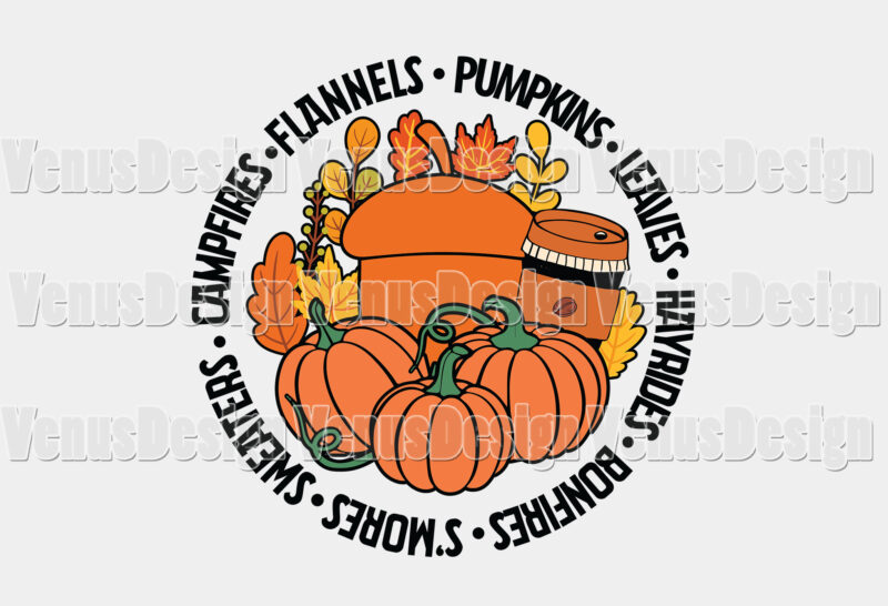Fall Vibes Flannels Pumpkins Leaves Editable Tshirt Design