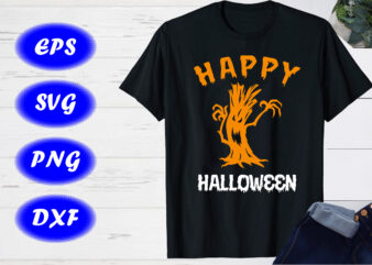 Happy Halloween Scary face , Halloween Tree Shirt print Template
