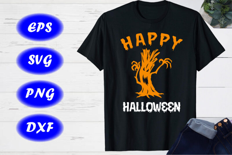 Happy Halloween Scary face , Halloween Tree Shirt print Template