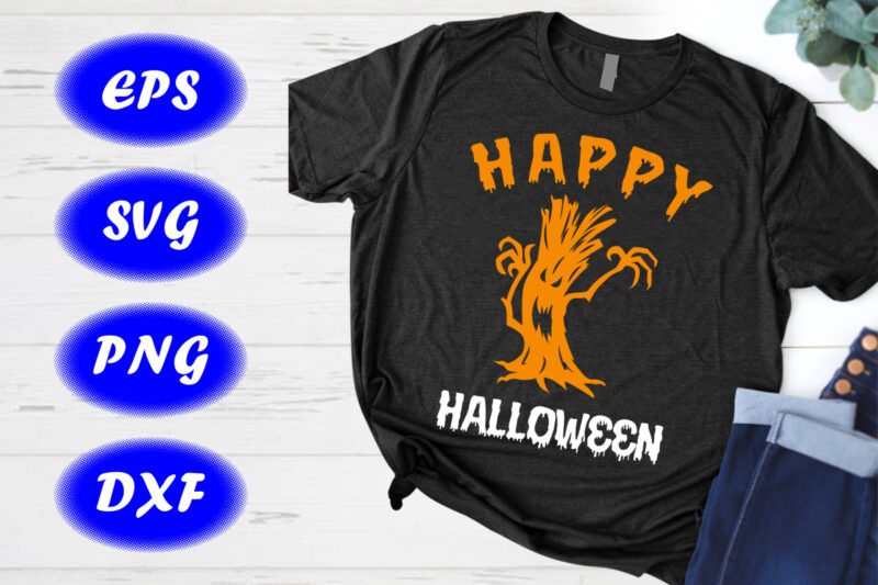 Happy Halloween Scary face , Halloween Tree Shirt print Template