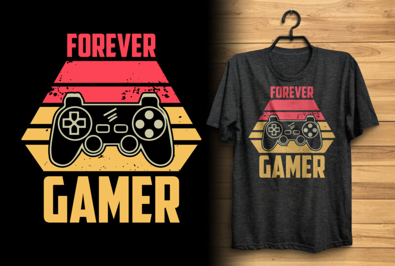 Forever gamer typography vintage gaming t shirt design