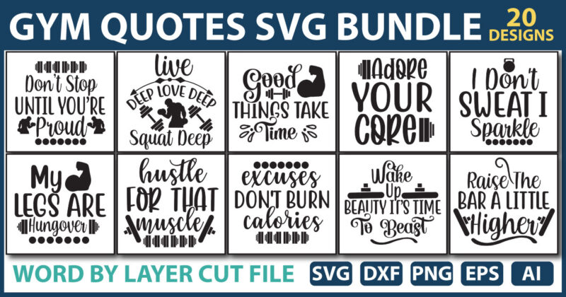 Gym Quotes SVG Bundle