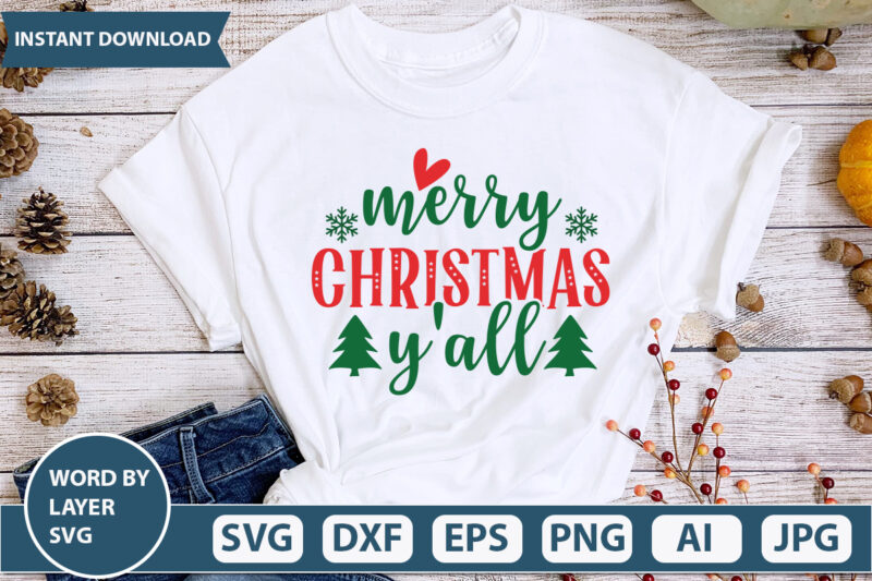 MERRY CHRISTMAS Y’ALL SVG Vector for t-shirt