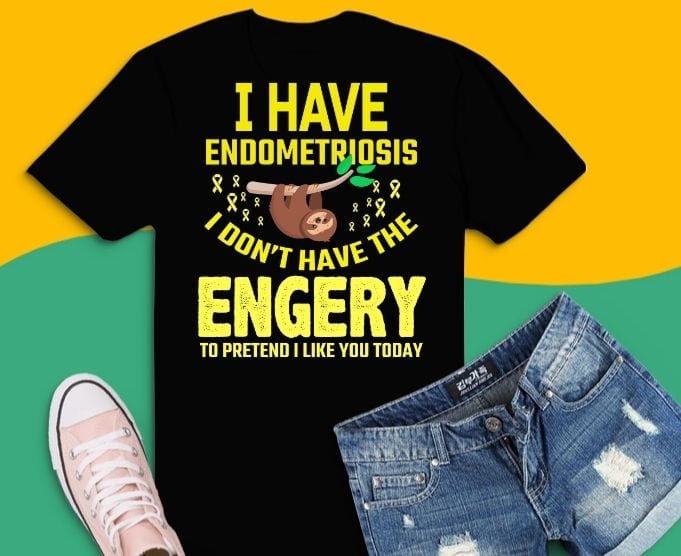 Endo Warrior Endometriosis Yellow Ribbon Endometrium sloth funny awareness T-shirt design svg