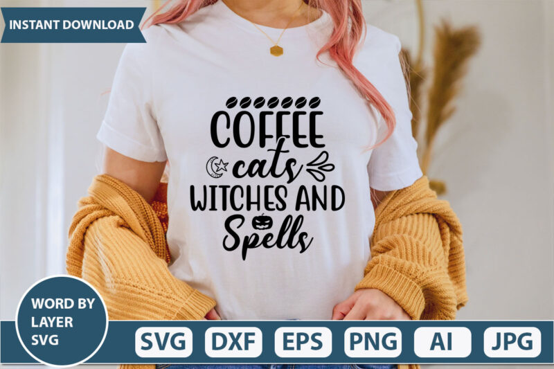 coffee cats witches and spells SVG Vector for t-shirt