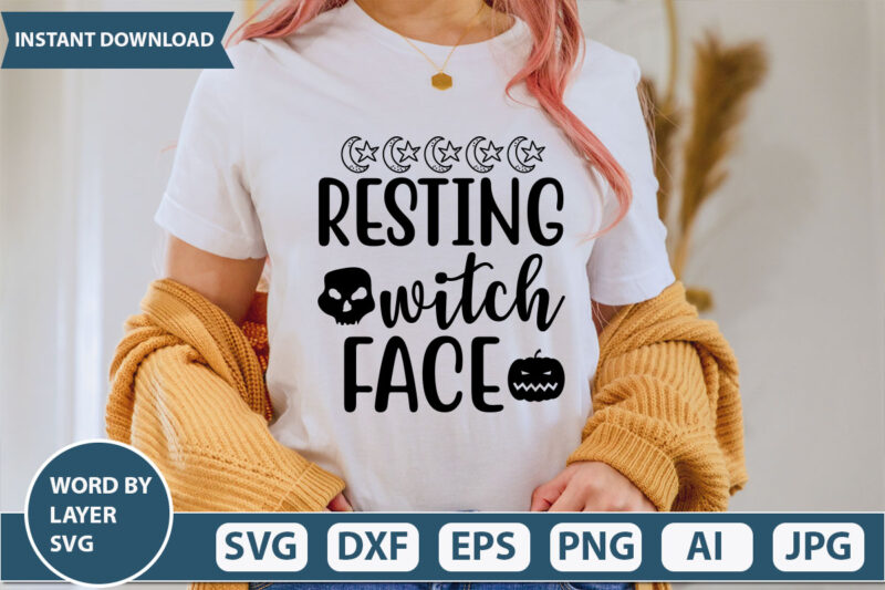 resting witch face SVG Vector for t-shirt