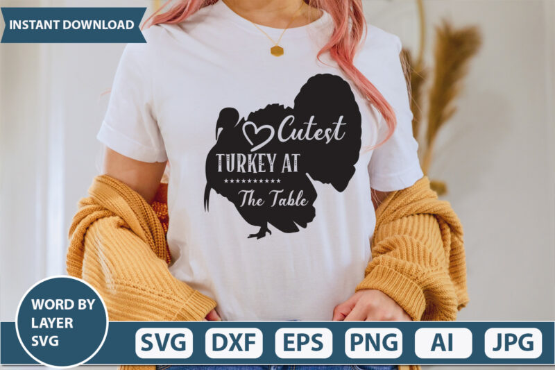 CUTEST TURKEY AT THE TABLE SVG Vector for t-shirt