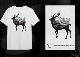 Wilderness Deer Mountain Landscape Scene SVG Diy Crafts Svg Files For Cricut, Silhouette Sublimation Files