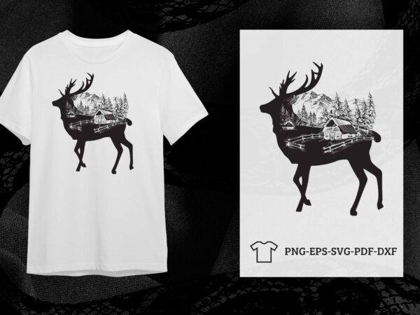 Wilderness deer mountain landscape scene svg diy crafts svg files for cricut, silhouette sublimation files t shirt design for sale