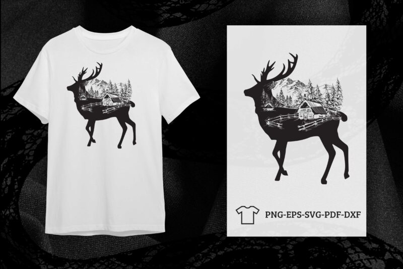 Wilderness Deer Mountain Landscape Scene SVG Diy Crafts Svg Files For Cricut, Silhouette Sublimation Files