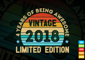 4 Years Of Being Awesome Vintage 2018 Limited Edition 4th Birthday Editable Vector T-shirt Designs Svg Png Files