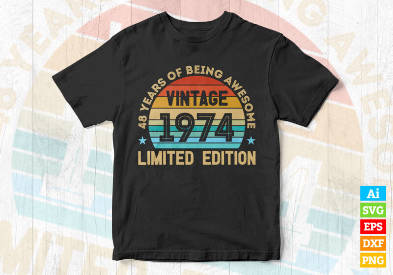 Vintage 1974 Limited Edition Aged To Perfection Birthday PNG Tshirt Design 48th Birthday Svg All Original Parts 48 years old svg png