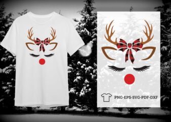 Christmas Deer Gift Idea, Red Buffalo Plaid Ribbon Diy Crafts Svg Files For Cricut, Silhouette Sublimation Files t shirt vector file