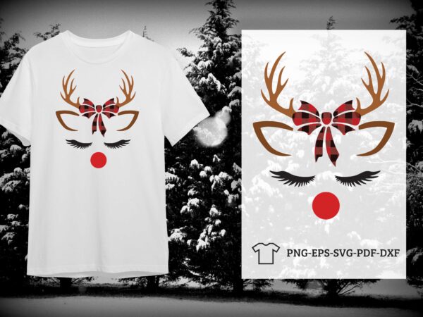 Christmas deer gift idea, red buffalo plaid ribbon diy crafts svg files for cricut, silhouette sublimation files t shirt vector file