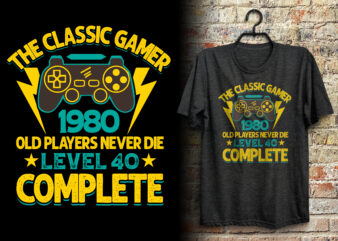 Gaming typography vintage colorful t shirt design