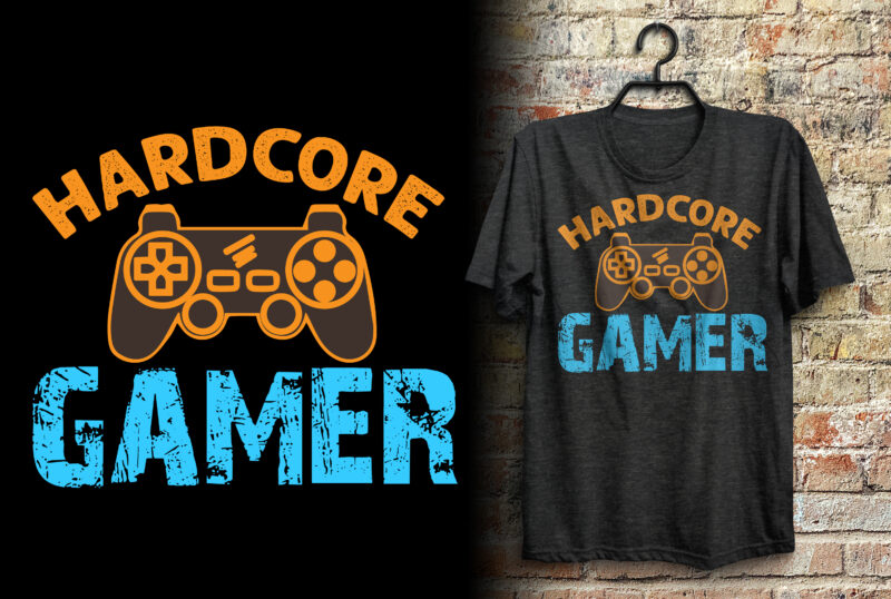 Hardcore gamer gaming t shirt design with graphics
