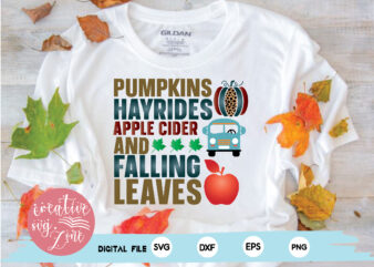 pumpkins hayrides apple cider and falling leaves t shirt illustration