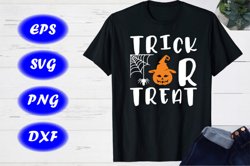 Trick or treat Halloween Design print Template, Halloween Pumpkin, Spider Net