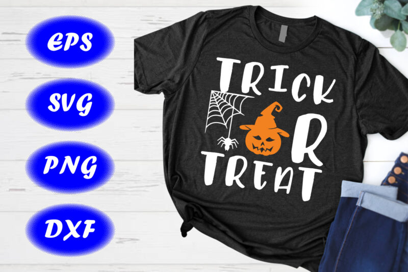Trick or treat Halloween Design print Template, Halloween Pumpkin, Spider Net