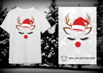 Christmas Deer Santa Hat Decor Gift Diy Crafts Svg Files For Cricut, Silhouette Sublimation Files