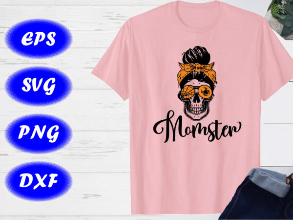 Halloween shirt, momster halloween costume skull mom messy hair bun monster t-shirt,