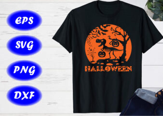 Happy Halloween shirt print template Halloween t-rex, pumpkin, flying bats Halloween Tree Shirt graphic t shirt