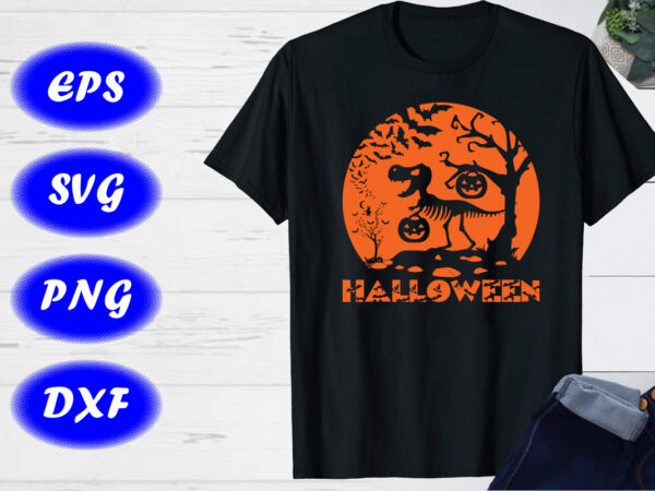 Happy halloween shirt print template halloween t-rex, pumpkin, flying bats halloween tree shirt graphic t shirt