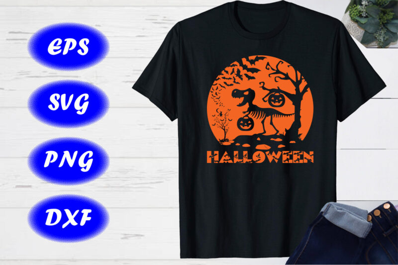 Happy Halloween shirt print template Halloween t-rex, pumpkin, flying bats Halloween Tree Shirt