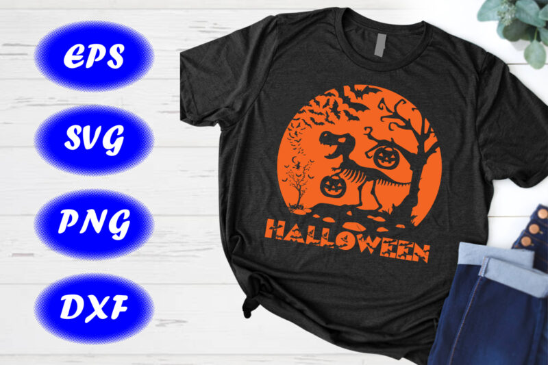 Happy Halloween shirt print template Halloween t-rex, pumpkin, flying bats Halloween Tree Shirt