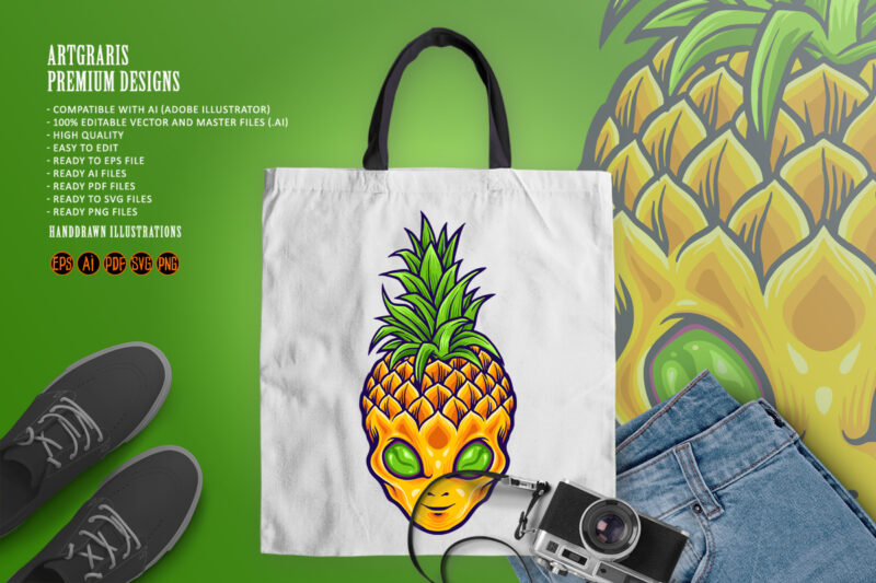Alien Pineapple Mascot Logo Summer Holiday