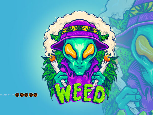 Alien smoking summer cannabis plants t shirt vector
