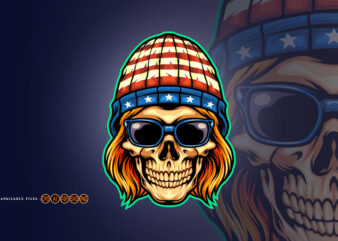American Hat Skull Rockstar Mascot